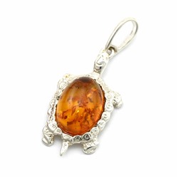 Подвеска Черепаха 16*29мм с янтарем С925 светло-коньячный, 2,6г