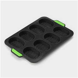Форма для выпечки с перфорацией «Булочки», силикон, 34.5×23×2.5 см, 8 ячеек (9.5×6.3×2.4 см), чёрная