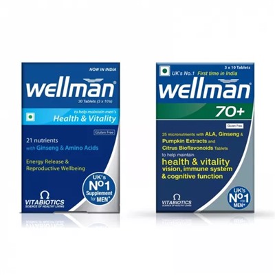 Набор добавок для мужчин (30 таб + 30 таб), Wellman Men's Health & Vitality 70+ Set, произв. Vitabiotics