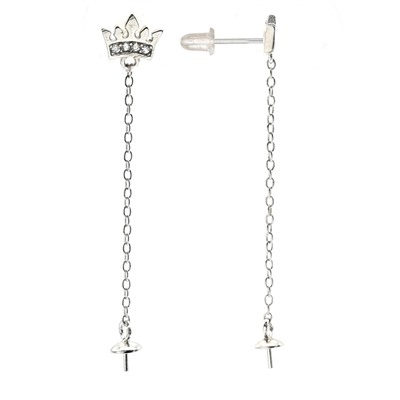 Швензы из серебра, пусеты 40*7мм с фианитами, 1пара