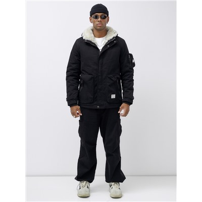 Куртка молодежная мужская зимняя с мехом черного цвета 2611Ch