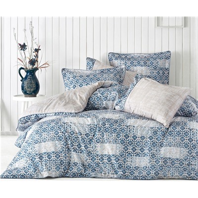 2 сп. Евро Комплект Постельного Белья Cotton Saten Lena Mavi Çift - EcoCotton