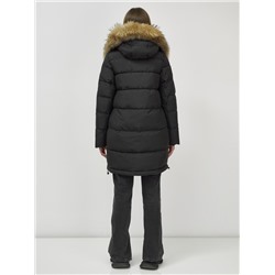 Куртка женская зимняя с мехом енот премиум класса черного цвета 386Ch