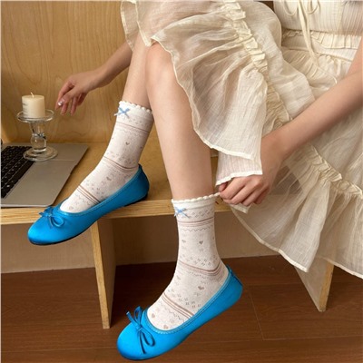 Songmu's thin and translucent Fair Island Korean ins blogger same style pile socks solid color sweet bow socks for women
