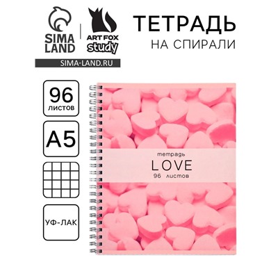 Тетрадь в клетку, 96 л., А5, на спирали, блок №1, LOVE