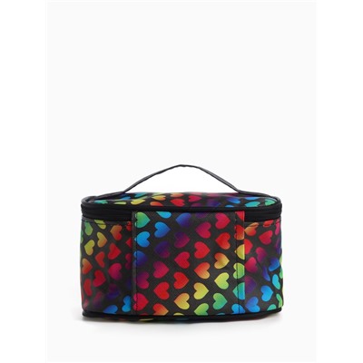 Косметичка - сундучок на молнии, на подкладке, с ручкой, с рисунком, чёрная