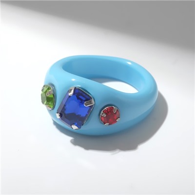 Кольцо с камнем «Блеск», пластиковое, голубое, размер 17.5