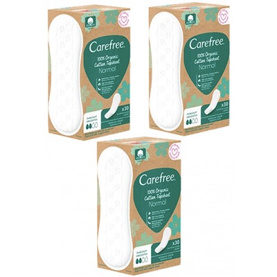 Carefree  Slipeinlagen Organic Cotton Normal 30 St, Карефри Ежедневные прокладки из органического хлопка Normal 30шт, 3 упаковки (90штук)