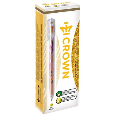 Ручка гелевая Crown "Glitter Metal Jell" золото с блестками, 1,0мм
