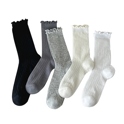 Lace tights, summer thin white socks, shoes for leather shoes, mid-length