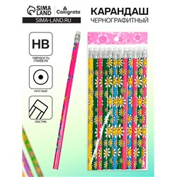 Карандаш чернографитный с ластиком Calligrata, твёрдость НВ, МИКС
