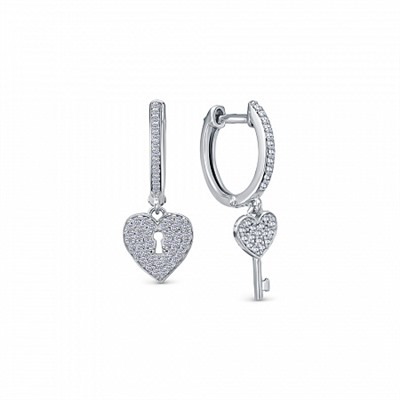 Серьги с фианитом родированные серебро 925*