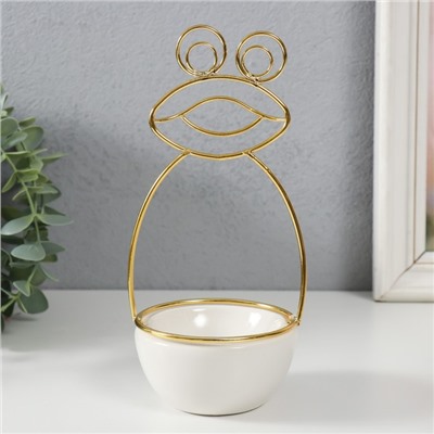 Подставка для мелочей «Лягушонок», керамика, металл, белая с золотом, 9×8×18 см