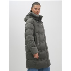 Пальто зимнее утепленное с капюшоном женское темно-зеленого цвета 7779TZ