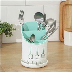 Подставка для столовых приборов Доляна, пластик, 3 отделения, 11.5×11.5×18.6 см, зелёная, белая