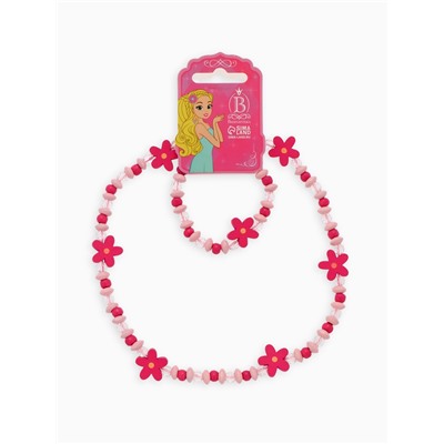 Набор детских украшений Выбражулька «Цветочки», 2 предмета: бусы, браслет d=6 см розовый