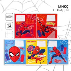 Тетрадь в клетку 12 листов, 5 видов МИКС, обложка мелованный картон, «Человек-паук»