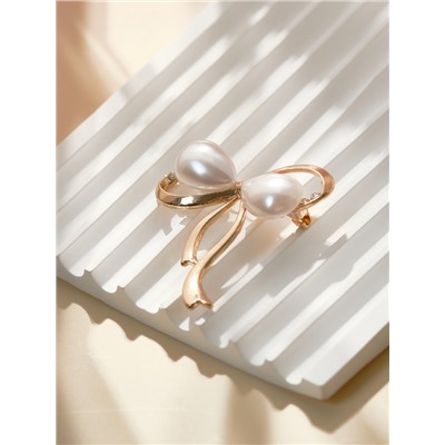 Брошь «Бантик» с жемчужинками, цвет белый в золоте