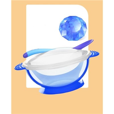 Тарелочка детская с ложкой и крышечкой на присоске Синяя