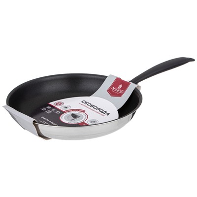 СКОВОРОДА C АНТИПРИГАРНЫМ ПОКРЫТИЕМ "IRON CHEF" AGNESS 26*5.0CM ТЕХНОЛОГИЯ 3-PLY, НЕРЖ.СТАЛЬ 18/10
