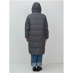 Пальто зимнее утепленное с капюшоном женское темно-серого цвета 7623TC