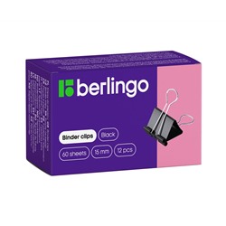 Зажимы для бумаг 15мм, Berlingo, 12шт., черные, картонная коробка