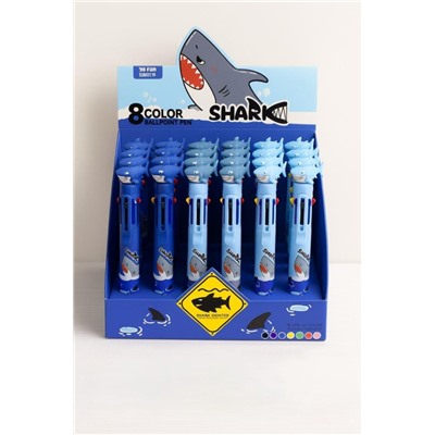 Разноцветная ручка 8 в 1 "Light blue shark" mix, шоу-бокс 24 шт.