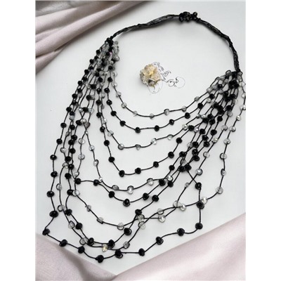 Комплект бижутерии "Хрустальная россыпь" , цвет черный с прозрачным