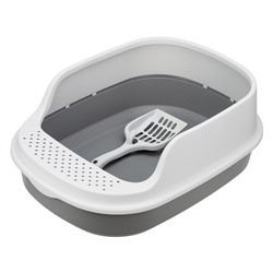 Лоток для кошек Фур-Мур 48×35,5 см с высоким бортом + совок Soft-touch, смоки