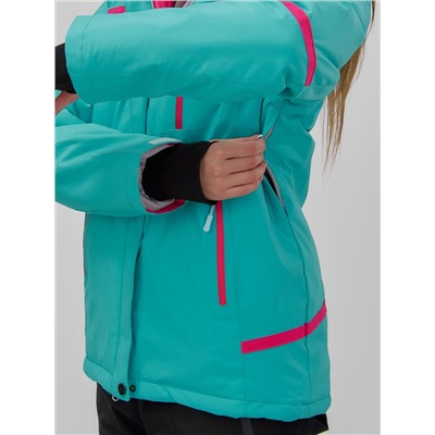 Горнолыжная куртка женская зимняя бирюзового цвета 7091Br