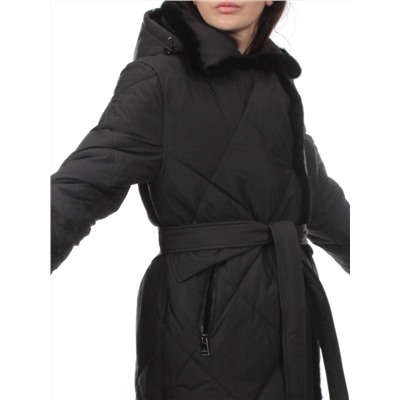 309 BLACK/BLACK Пальто зимнее стеганое женское (200 гр. холлофайбер, натуральная норка)