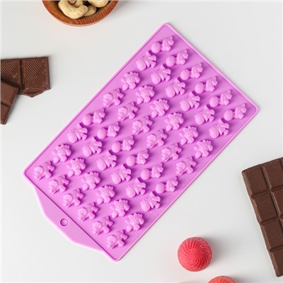 Форма для мармелада Доляна «Дино», силикон, 19×11.7 см, 48 ячеек (1.9×1 см), МИКС