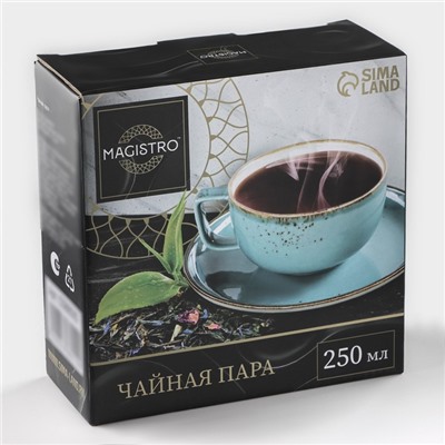 Чайная пара Magistro «Церера», 2 предмета: чашка 250 мл, блюдце d=16,5 см, фарфор, голубая