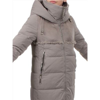 23-636 GRAY/BEIGE Пальто зимнее женское (холлоффайбер 150 гр., искусственная дубленка)