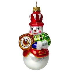 Елочная игрушка стеклянная декорированная "Снеговик с часами"