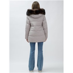 Полупальто женское зимние с мехом песец люкс класса бежевого цвета 622_2B