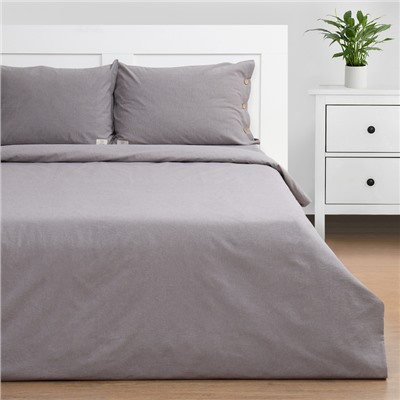 Постельное бельё Этель Denim 1.5 сп, 155×210 см, 160×240 см, 50×70-2 шт., серое, жатый хлопок