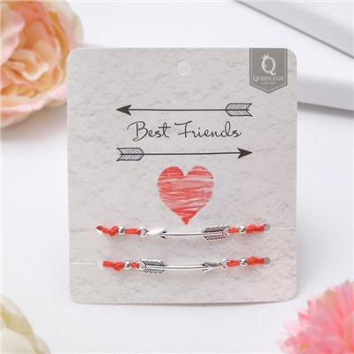 Браслет-оберег «Красная нить» In love лучшие друзья, набор 2 шт. цвет серебро, d=5.5 см