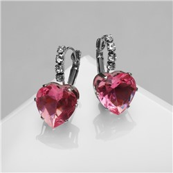 Серьги со стразами «Сердце» мерцание, цвет розовый в серебре