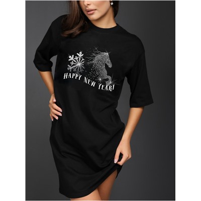 Платье домашнее "Снежинка" черный