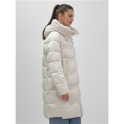 Пальто зимнее утепленное с капюшоном женское бежевого цвета 7779B