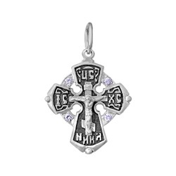 Крест с фианитом выборочно черненный серебро 925*