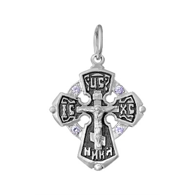 Крест с фианитом выборочно черненный серебро 925*