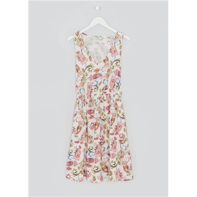 Sleeveless Paisley Shirred Waist Dress