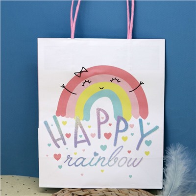 Пакет подарочный (S) «Rainbow happy», white (21*25.5*10)