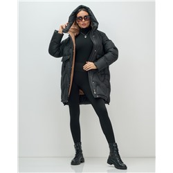 Куртка зимняя женская с капюшоном модная черного цвета 7653Ch