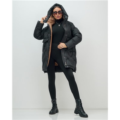 Куртка зимняя женская с капюшоном модная черного цвета 7653Ch