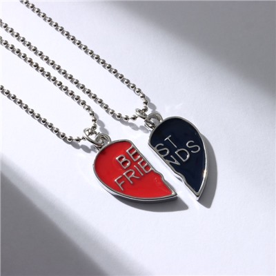 Кулоны «Неразлучники» best friends, сердце, цвет красно-синий в серебре, 45 см