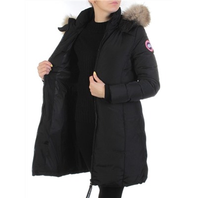 YW-17013 BLACK Пальто женское зимнее (био-пух, натуральный мех лисицы)
