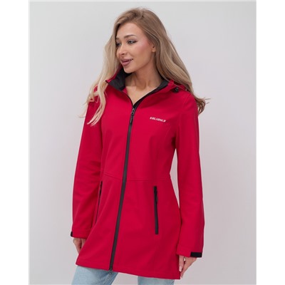 Парка спортивная женская с капюшоном softshell красного цвета 9568Kr